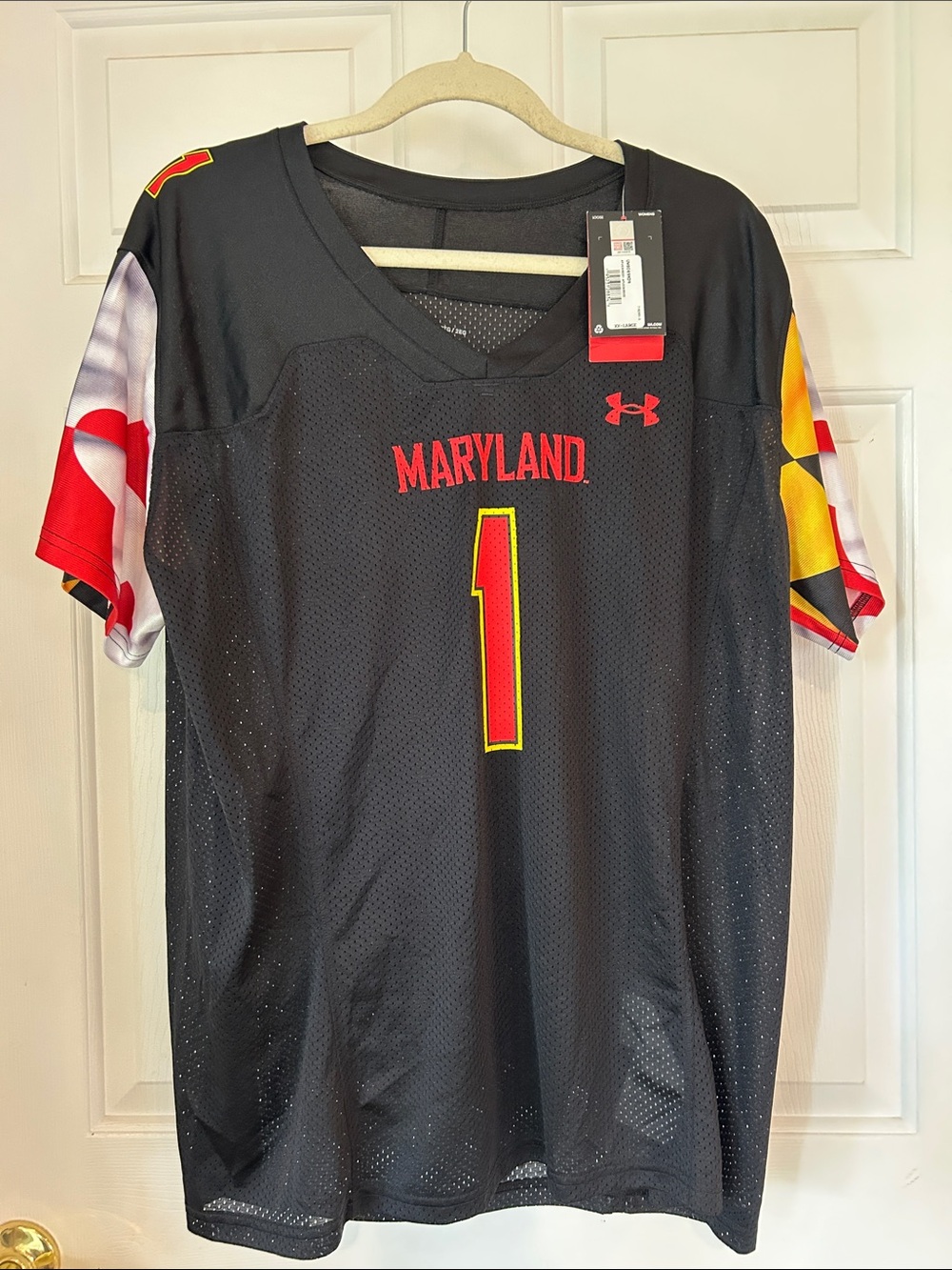 Under Armour Black Maryland Football Jersey with Red and Yellow Accents